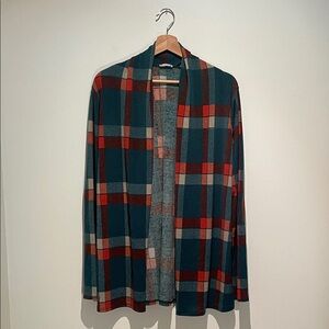 Green Plaid Lightweight Open Cardigan